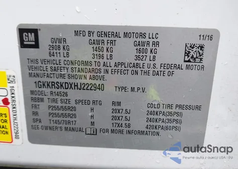 2017 GMC Acadia Limited z USA, uszkodzony, nr VIN 1GKKRSKDXHJ222940
